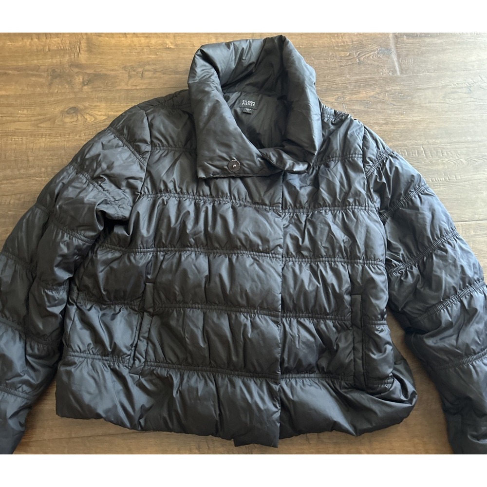 Womens Eileen Fisher Puffer Coat Womens MEDIUM Down Black Quilted Jacket